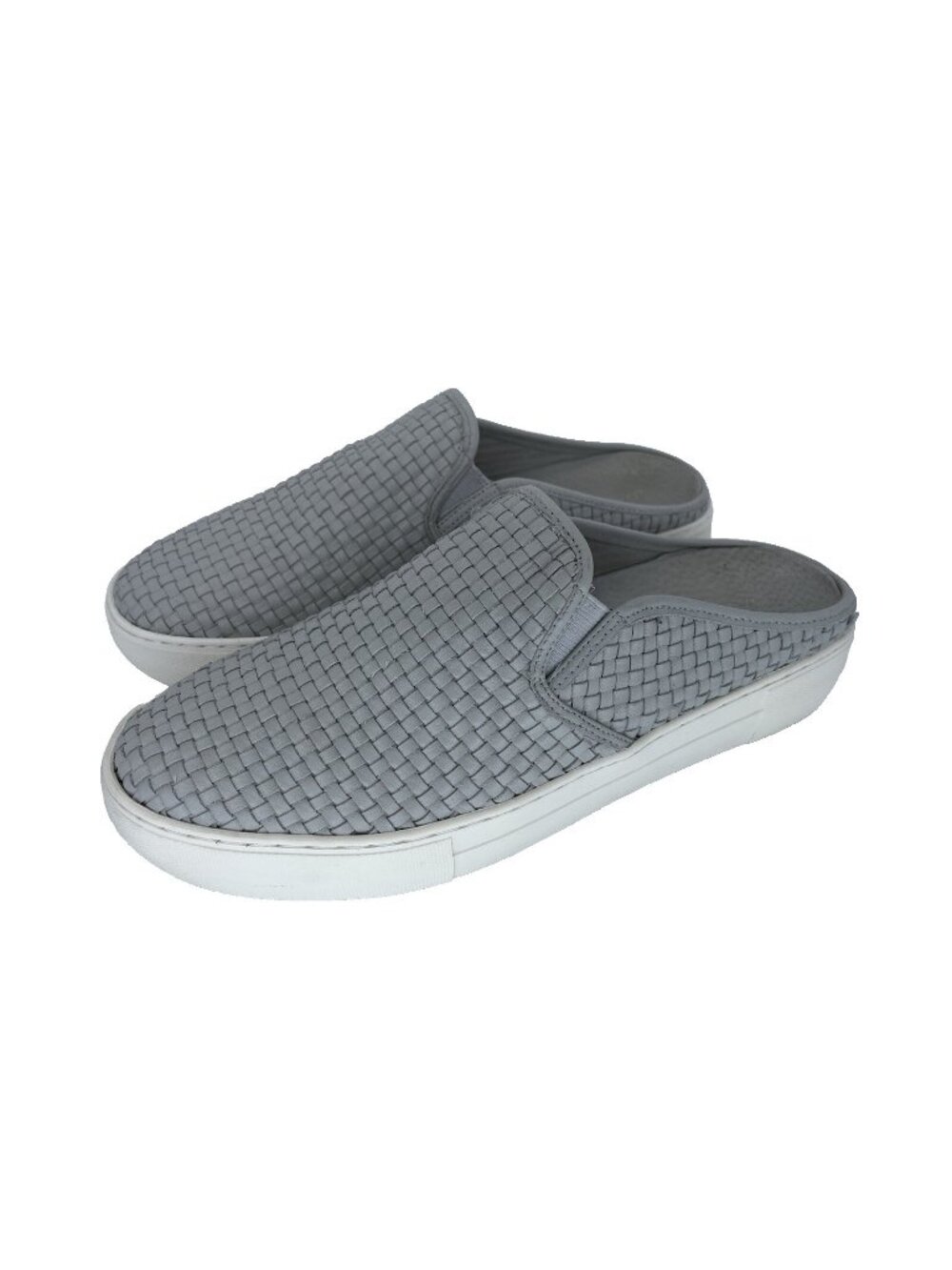 J/Slides Grey Woven Basket Weave Leather Slip-On Mule Sneakers Women's 9